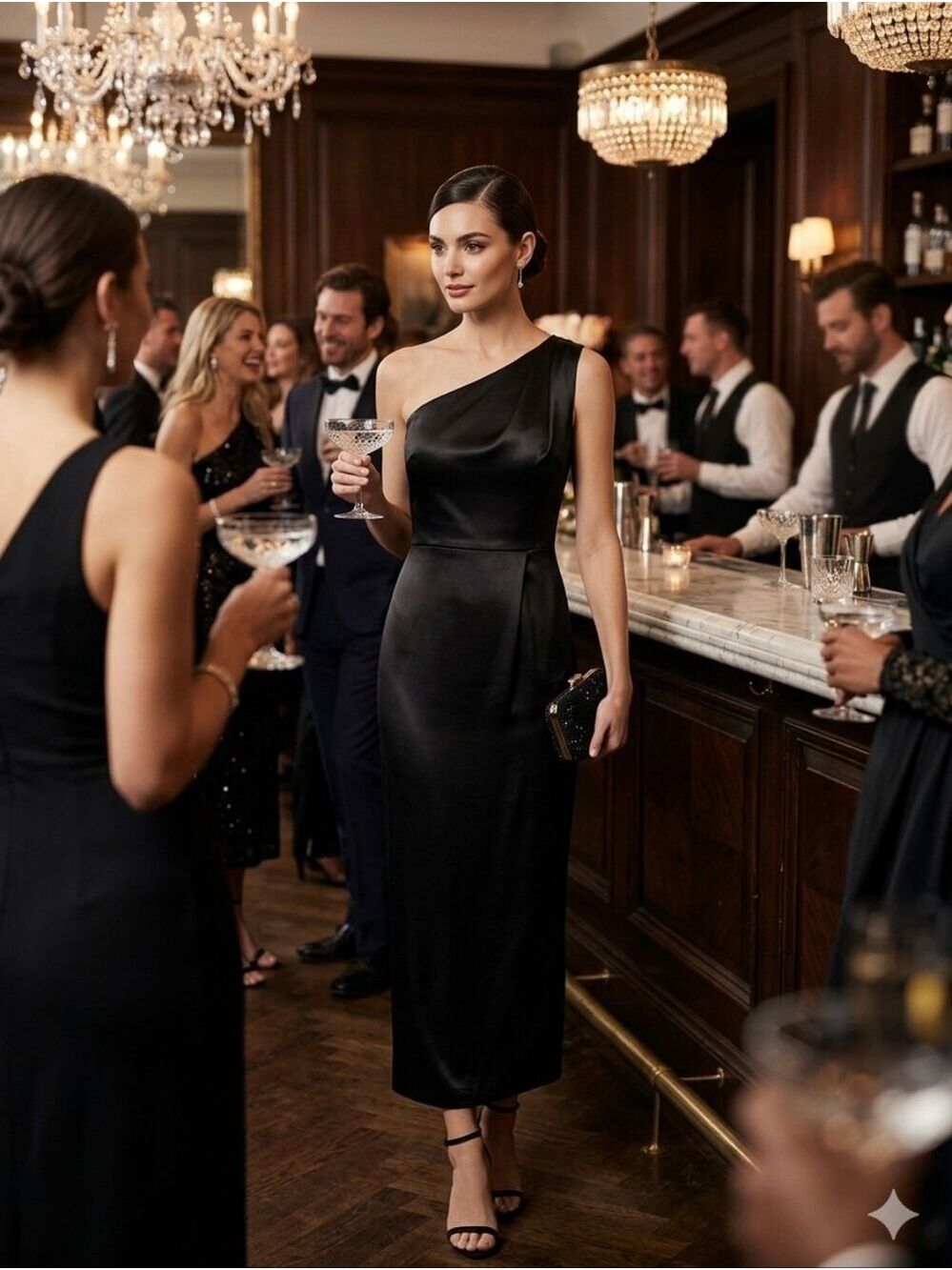 NEW Lulu's Black One Shoulder Lined Satin Formal Dress Size XL Stunner